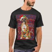 Santa Boer Christmas Tree Lights Ugly Sweater Paja Tシャツ (正面)