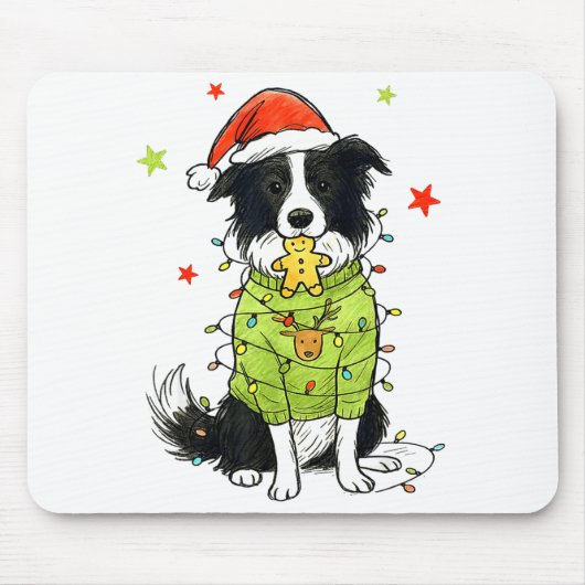 Santa Border Collie Christmas Border Collie Dog Mo マウスパッド (正面)