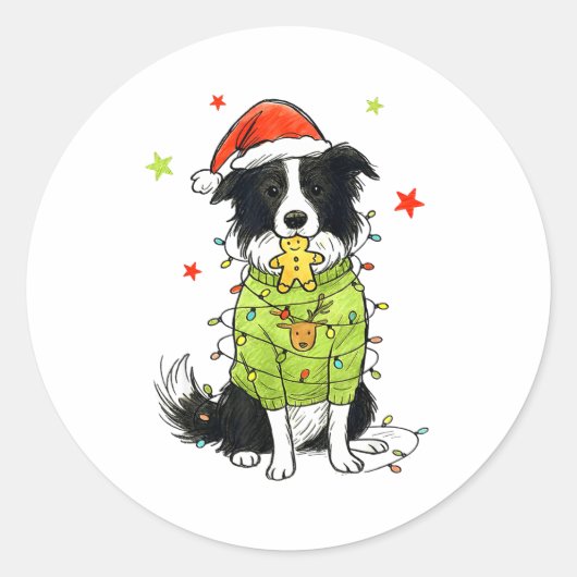 Santa Border Collie Christmas Border Collie Dog Mo ラウンドシール (正面)
