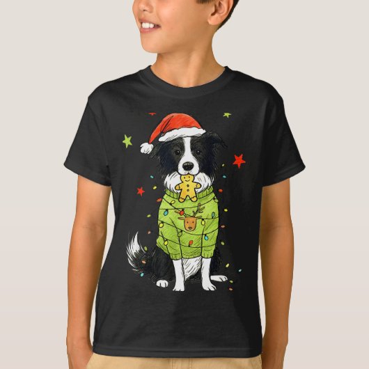 Santa Border Collie Christmas Border Collie Dog Mo Tシャツ (正面)