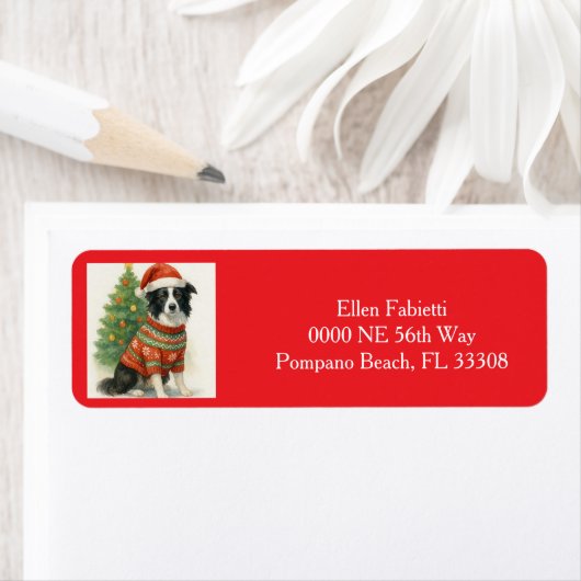 Santa Border Collie Christmas Return Address  ラベル (インサイチュ)