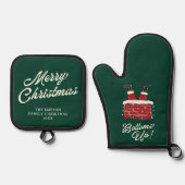 Santa Bottoms Up Funny Christmas Cooking Gift 鍋つかみ&鍋敷きセット (正面)