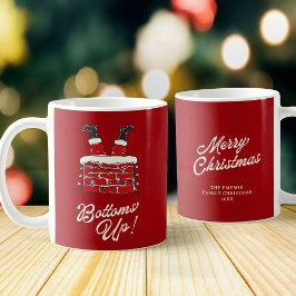 Santa Bottoms Up Funny Holiday Kitchen and Gift コーヒーマグカップ
