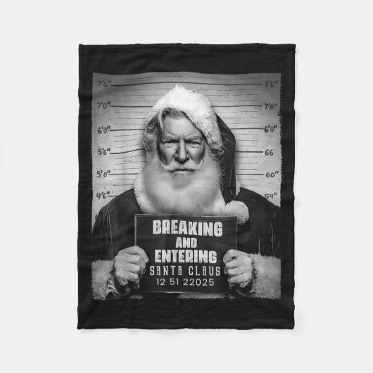 Santa Breaking Entering Mugshot Funny Christmas Ho フリースブランケット (正面)