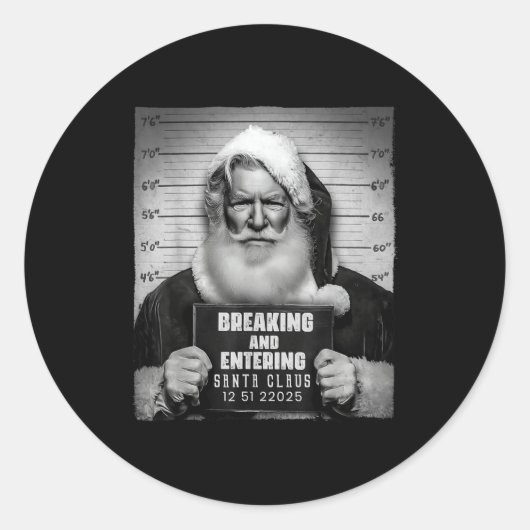 Santa Breaking Entering Mugshot Funny Christmas Ho ラウンドシール (正面)