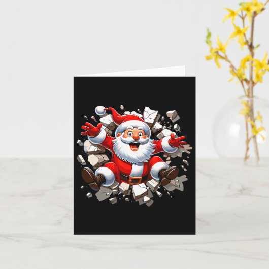Santa Breaking Through Wall Xmas Toddler Boys Kids カード (黄色い花)