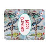 Santa Budgie Christmas Watercolor Painting Bird マグネット (横)