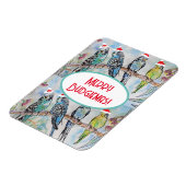 Santa Budgie Christmas Watercolor Painting Bird マグネット (左側)