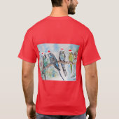 Santa Budgie Christmas Watercolor Painting Bird Tシャツ (裏面)