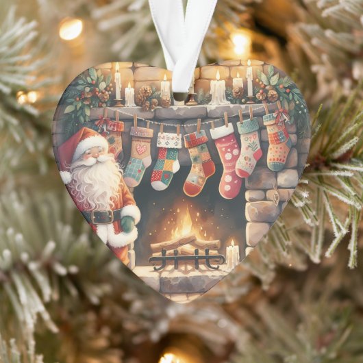 Santa by Fireplace Christmas Stockings オーナメント (ツリー)