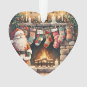 Santa by Fireplace Christmas Stockings オーナメント (正面)