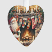 Santa by Fireplace Christmas Stockings オーナメント (正面)