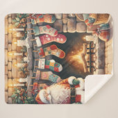 Santa by Fireplace Christmas Stockings シェルパブランケット (正面(横))