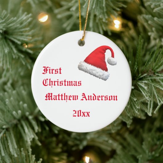 Santa Cap初めてのクリスマス写真 セラミックオーナメント (ツリー)
