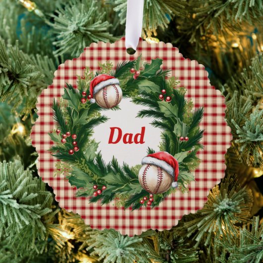 Santa Cap Baseball Dad Personalized オーナメントカード (インサイチュ (木))