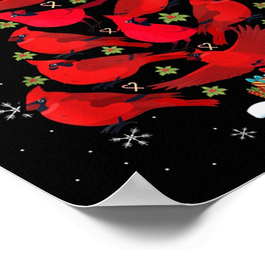 Santa Cardinal Bird Christmas Tree Christmas Light ポスター (角)