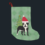 Santa Cartoon Boston Terrier v2 スモールクリスマスストッキング<br><div class="desc">このおもしろい、かわいい漫画のボストンテリアはサンタハットを着て幸せに立っている。デザインバイディアンブラックマン</div>