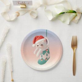 Santa Cat: Bao Bao in Christmas Stocking Art ペーパープレート