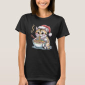 Santa Cat Eating Ramen Cute Christmas Kitty Tシャツ (正面)
