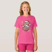 Santa Cat Eating Ramen Cute Christmas Kitty Tシャツ (正面フル)