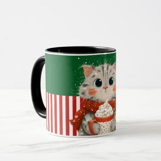 Santa Cat with Cocoa Mug マグカップ (正面左)