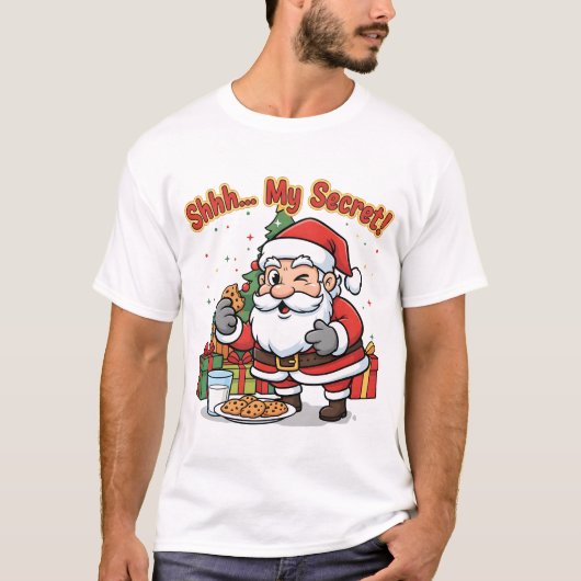 Santa Caught Stealing Cookies Funny Cartoon  Tシャツ (正面)