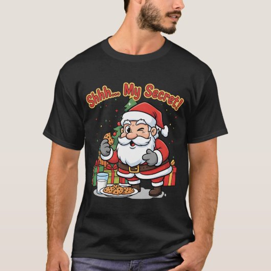 Santa Caught Stealing Cookies Funny Cartoon  Tシャツ (正面)