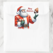 Santa Celebrates Christmas With Football スクエアシール (バッグ)