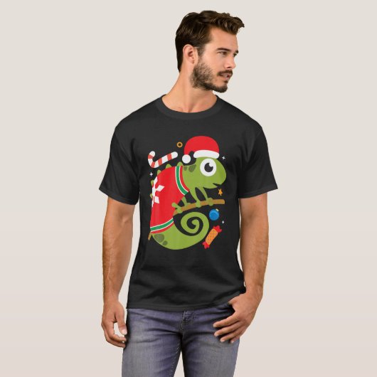 Santa Chameleon Funny Cool Christmas Gift Tシャツ (正面フル)