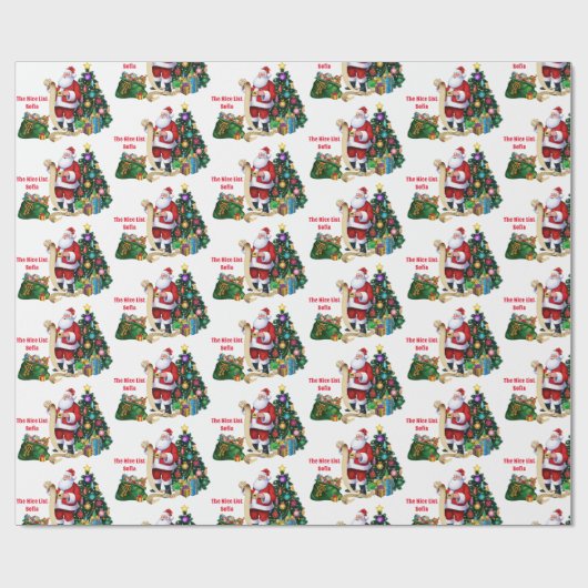 Santa Checking氏のリストをカスタマイズした子どもの名前 ラッピングペーパー (フラット)