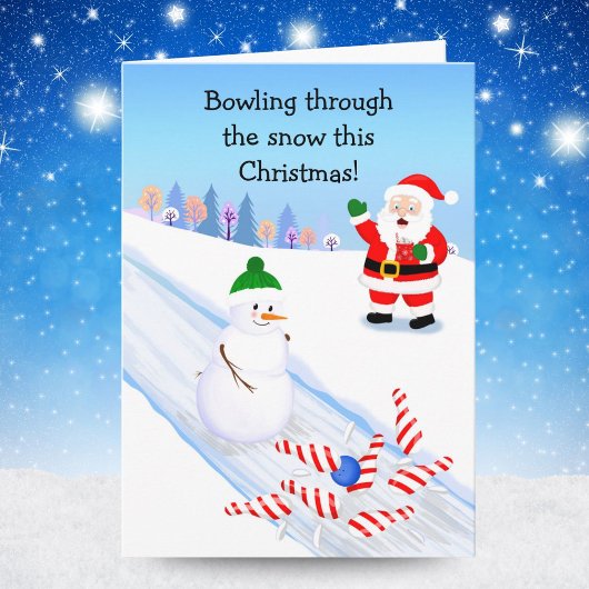 Santa Cheering Snowman Bowling カード