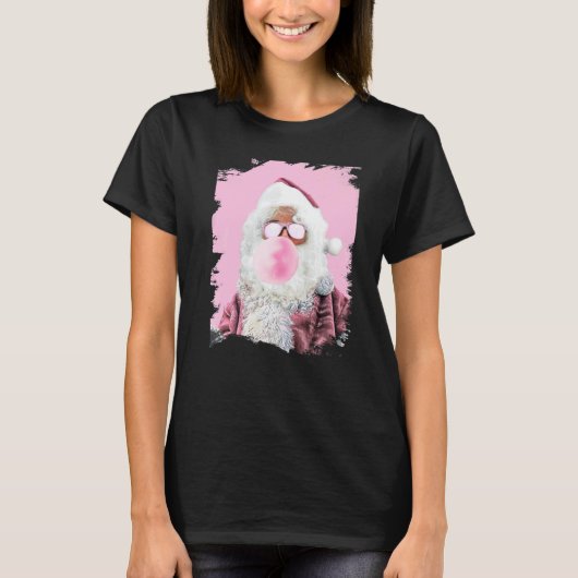 Santa Chewing Pink Bubble Gum Christmas Tシャツ (正面)