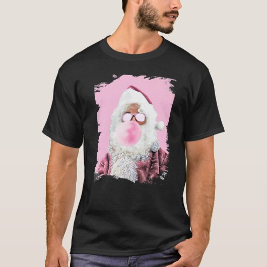 Santa Chewing Pink Bubble Gum Christmas Tシャツ (正面)