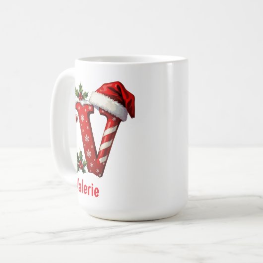 Santa chic Monogram initial V merry Christmas  コーヒーマグカップ (正面左)
