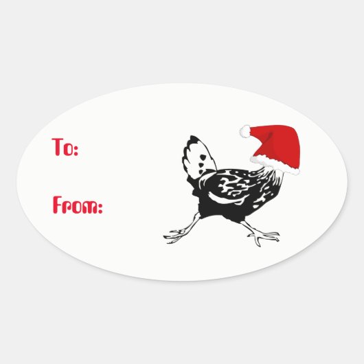 Santa Chicken Christmas Gift Tag Stickers 楕円形シール (正面)