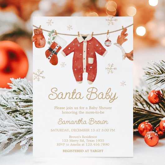 Santa Christmas Baby Shower 招待状