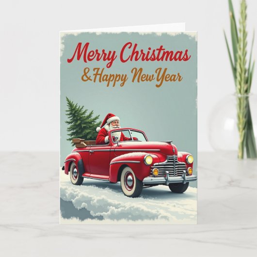 Santa Christmas Car New Year Card カード (正面)