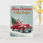 Santa Christmas Car New Year Card カード (黄色い花)