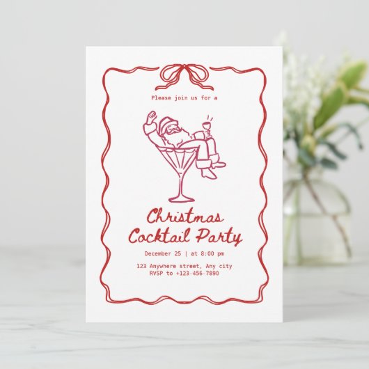 Santa Christmas cocktail party, fun modern 招待状 (スタンド正面)
