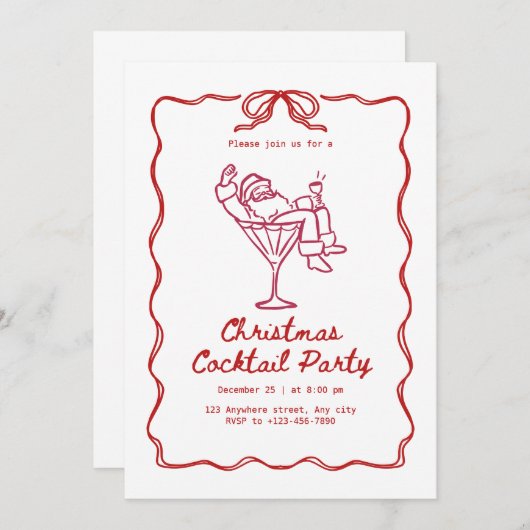 Santa Christmas cocktail party, fun modern 招待状 (正面/裏面)