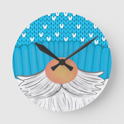 Santa Christmas Gnome Winter Hat Beard Sweater ラウンド壁時計 (正面)