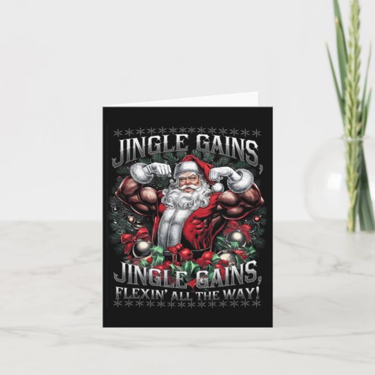 Santa Christmas Gym Workout Jingle Gains Flexin Al カード (正面)