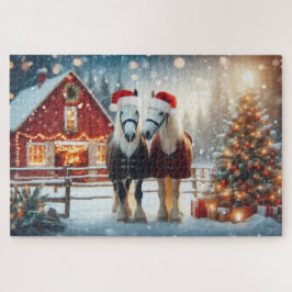 Santa Christmas horses on the farm ジグソーパズル