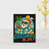 Santa Christmas In July Palm Tree Xmas Summer Beac カード (黄色い花)