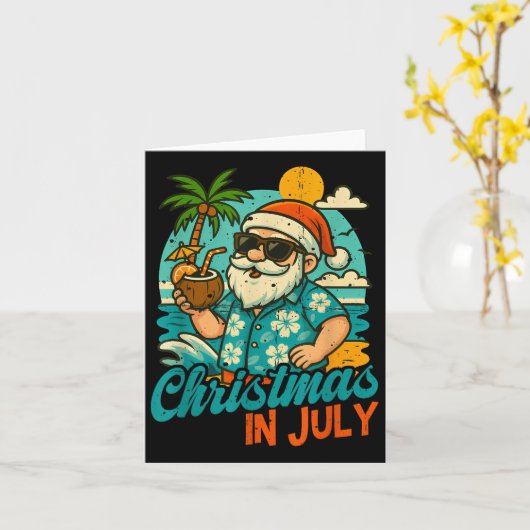 Santa Christmas In July Palm Tree Xmas Summer Beac カード (黄色い花)