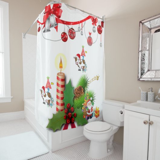 Santa Christmas Shower Curtain Cow Country  シャワーカーテン (インサイチュ)