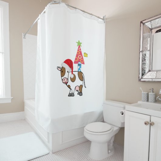 Santa Christmas Shower Curtain Milk Cheese Country シャワーカーテン (インサイチュ)