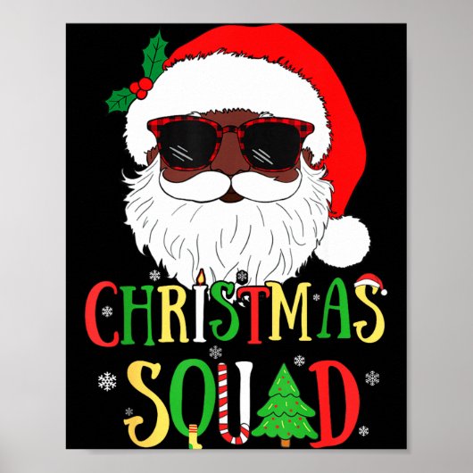 Santa Christmas Squad Black Men African American P ポスター (正面)