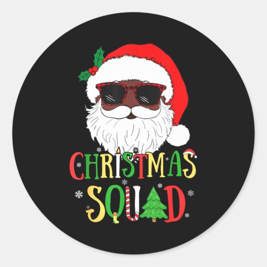 Santa Christmas Squad Black Men African American P ラウンドシール (正面)