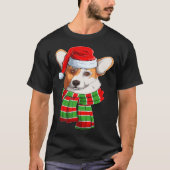 Santa Christmas Tree Lights Xmas Scarf Corgi Tシャツ (正面)